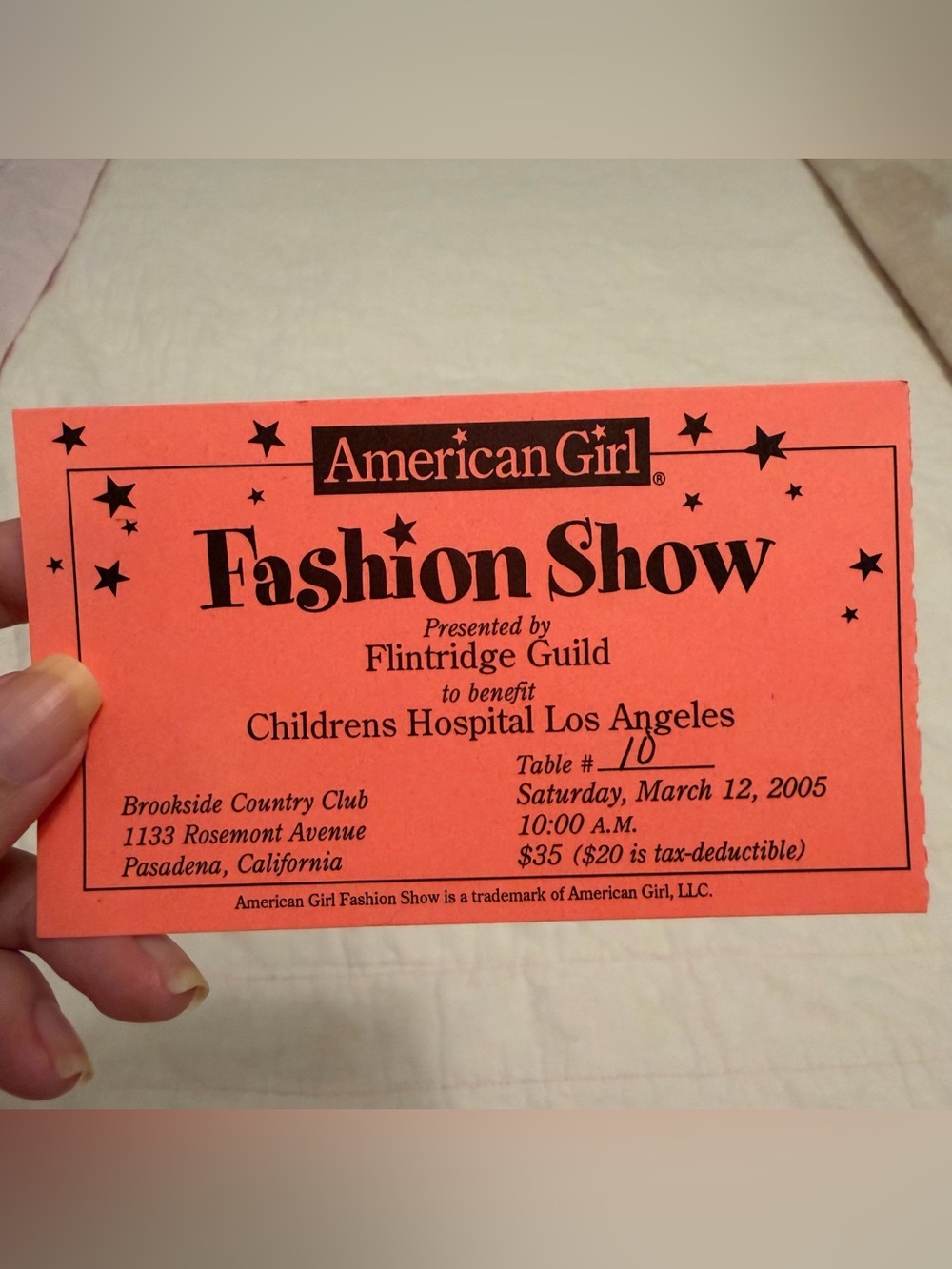 Vintage Y2K Official American Girl Fashion Show Ticket RARE